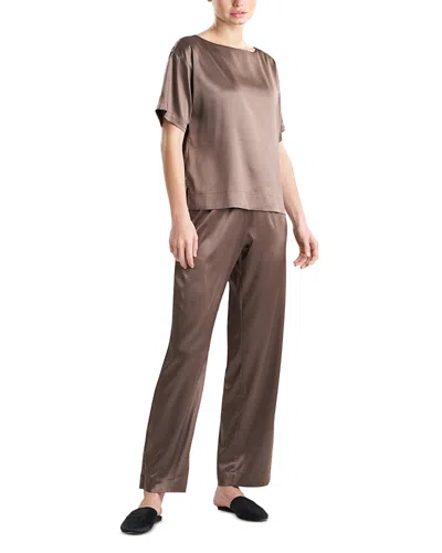 Natori Glamour Satin Pajama Top In Taupe