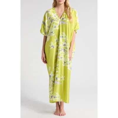 Natori Sumi-e Floral Caftan In Chartruese