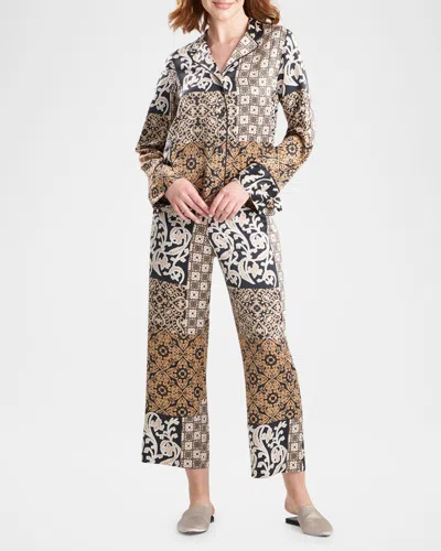 Natori Satin Pajama Set In Natural/black