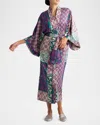 Natori Tapestry Patchwork-print Charmeuse Robe In Purple