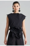 Natori Tech Cotton Taffeta Obi Belt With Embroidery In Black