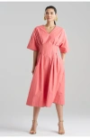 Natori Tech Cotton Taffeta V-neck Pleat Release Dress In Flamingo