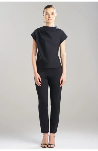 Natori Techno Crepe Drape Neck Fitted Cap Sleeve Top In Black