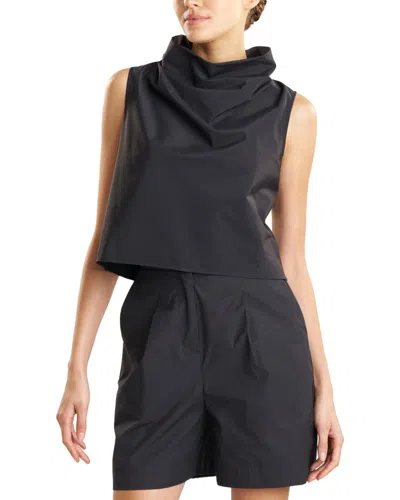 Natori Techno Poplin Cowl Neck Top In Black