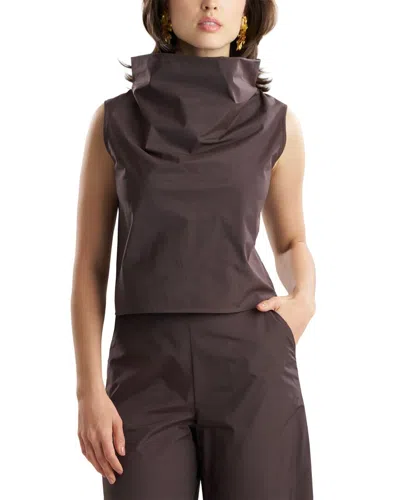 Natori Techno Poplin Cowl Top In Brown