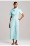 Natori Techno Poplin Cropped Pants With Embroidery In Light Blue