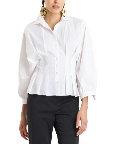 Natori Techno Poplin Pleated Shirt In White