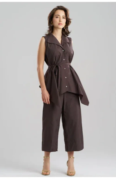 Natori Techno Poplin Sleeveless Handkerchief Hem Shirt In Brown