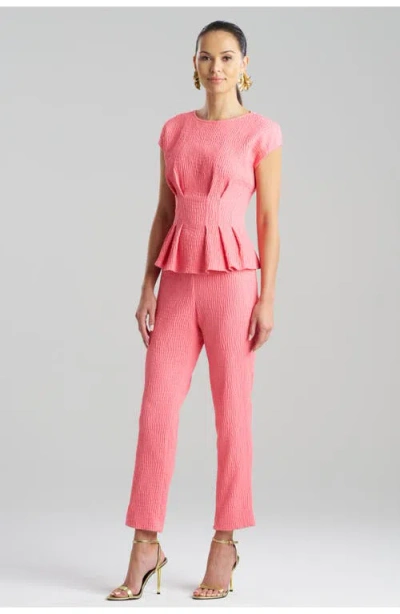 Natori Textured Cotton Jacquard Cap Sleeve Pleated Peplum Top In Flamingo
