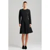 Natori Textured Cotton Jacquard Fluted Hem Long Sleeve Midi Dress In Black