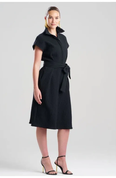 Natori Textured Cotton Jacquard Shirt Dress In Black