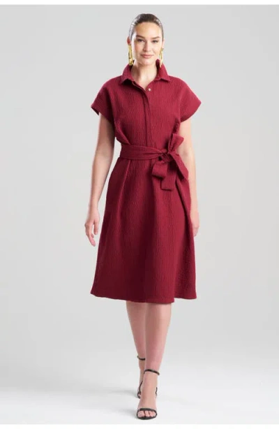 Natori Textured Cotton Jacquard Shirt Dress In Brown