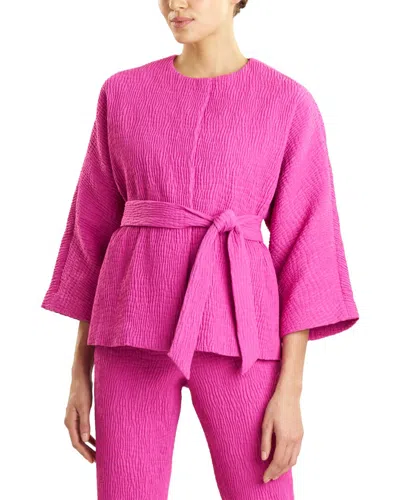 Natori Textured Jacquard Belted Jacket In Pink
