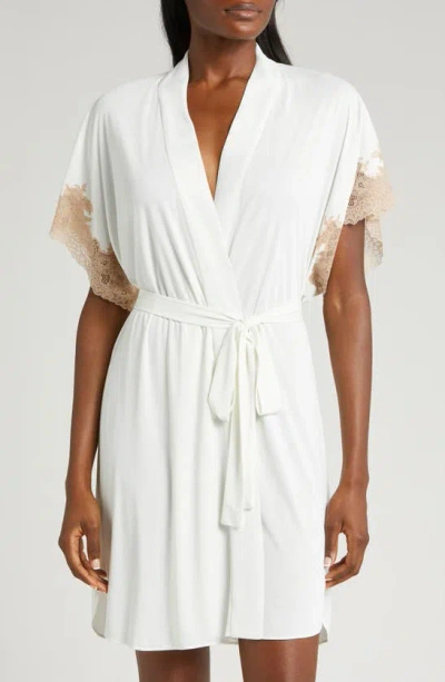 Natori Thalia Lace Appliqué Short Sleeve Dressing Gown In Ivory