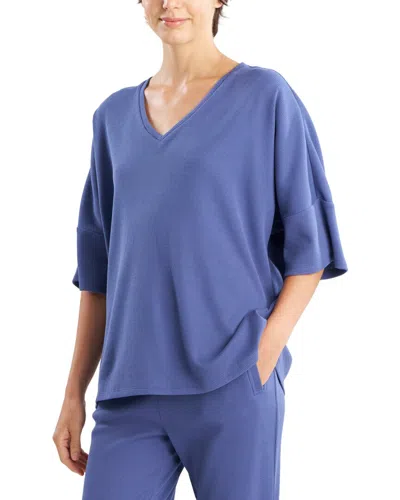 Natori Tranquility Waffle V-neck Top In Blue