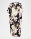 Natori Tsubaki Floral-print Satin Caftan In Black