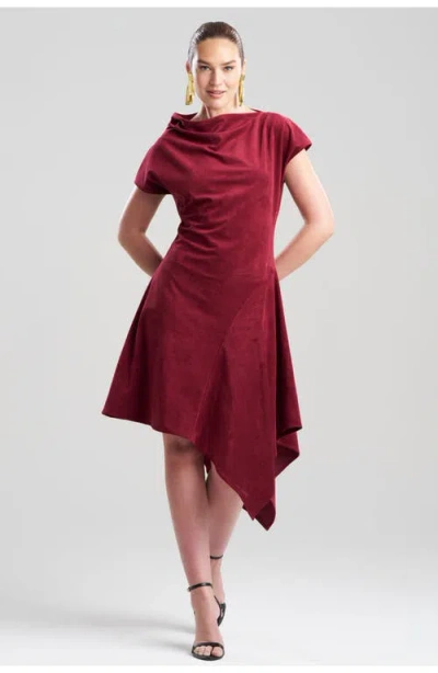 Natori Vegan Luxe Suede Asymmetric Drape Neck Dress In Brown