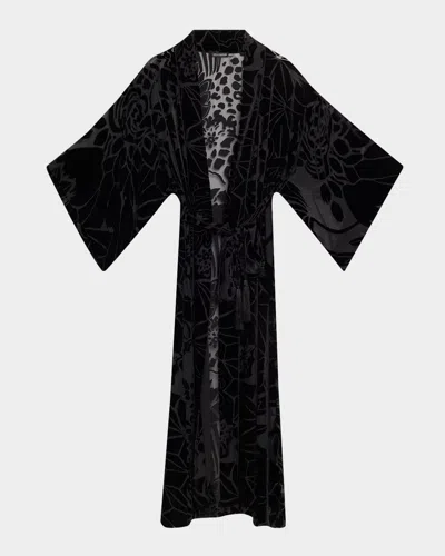 Natori Vouveau Floral Velvet Burnout Robe In Black