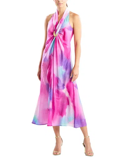 Natori Watercolor Sheer Texture Halter Maxi Dress In Animal Print