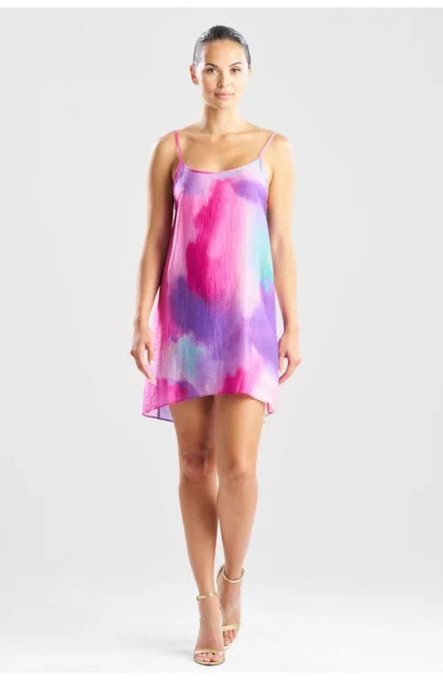 Natori Watercolor Sheer Texture Scoop Mini Dress In Pink
