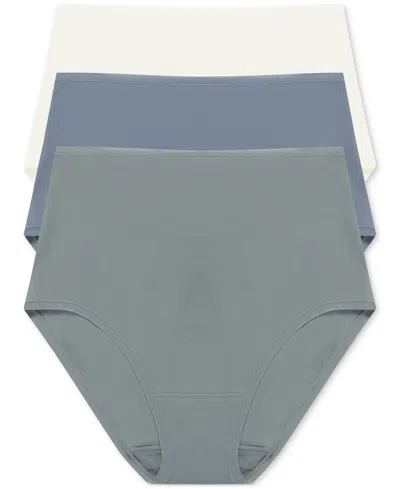 Natori Women's 3-pk. Bliss Bare Cotton High-waist Brief Underwear 778346mp In Seaglass/country Blue/ivory