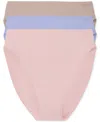 Natori Bliss Bare Cotton High Cut Brief 3-pack In Potpourri,glacier Blue,cafe