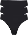 Natori Bliss Bare Cotton Thong 3-pack In Black