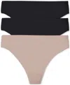 Natori Bliss Bare Cotton Thong 3-pack In Black,black,cafe