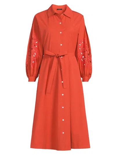 Natori Women's Belted Tech Cotton Taffeta Shirtdress In Orange
