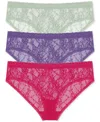 Natori Bliss Allure Lace One Size Girl Brief 3-pack In Primrose,deep Indigo,meadow