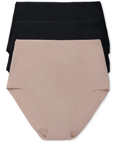 Natori Women's Bliss Bare Cotton 3-pk. High-waist Brief Underwear 778346mp In Black,black,cafe