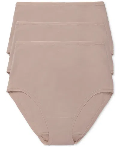 Natori Women's Bliss Bare Cotton 3-pk. High-waist Brief Underwear 778346mp In Cafe,cafe,cafe