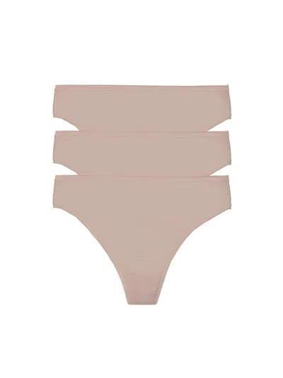 Natori Bliss Bare Cotton Thong 3-pack In Brown
