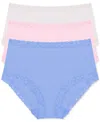 Natori Bliss Lace-trim Cotton Brief Underwear 3-pack 156058mp In Blue