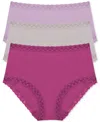 Natori Bliss Cotton Full Brief 3-pack In Crushed Berry,vapor,sweet Violet