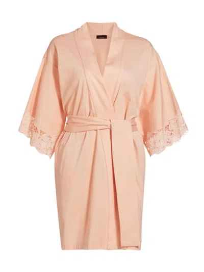 Natori Women's Bliss Harmony Lace-trimmed Cotton Dressing Gown In Primrose Pink
