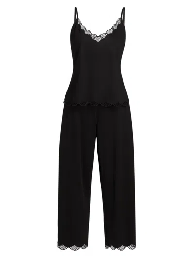 Natori Women's Bliss Serenity Lace-trimmed Cotton Jersey Pajamas In Black