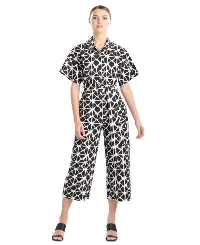 Natori Women's Cropped Geo Button-front Jumpsuit In Black