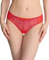 Natori Embroidered Mesh Thong In Neon Red,raspberry Glaze