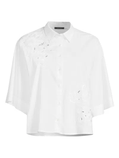 Natori Women's Embroidered Cotton Poplin Shirt In White