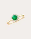 NATORI WOMEN'S EMERALD & DIAMOND HEXAGON BAMBOO RING