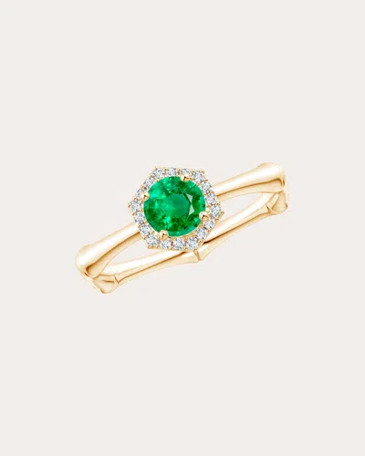 Natori Women's Emerald & Diamond Hexagon Bamboo Ring 14k Gold In Multicolor