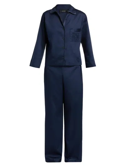 Natori Women's Essentials Embroidered Cotton Sateen Pajamas In Blue
