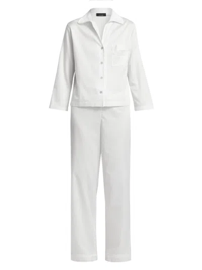 Natori Women's Essentials Embroidered Cotton Sateen Pajamas In White