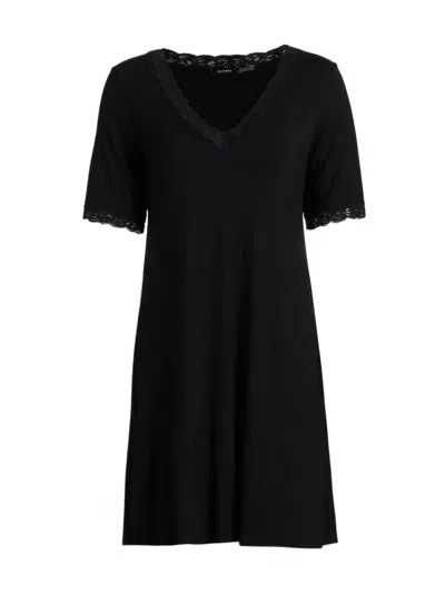 Natori Women's Feathers Essentials Lace-trim A-line Minidress In Black