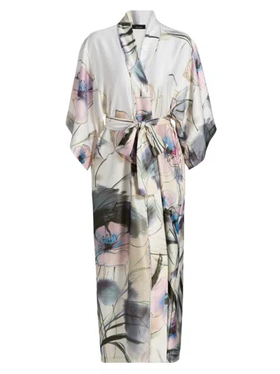 Natori Women's Hiyaku Floral Charmeuse Belted Robe In Multi
