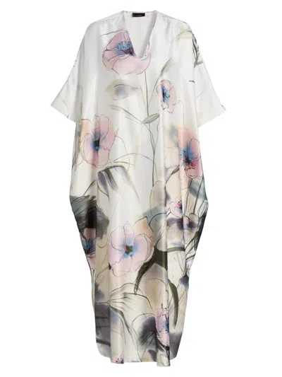 Natori Women's Hiyaku Floral Charmeuse V-neck Caftan In White