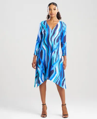 Natori Women's Jagged Swirl V-neck Knit Dress In Blue