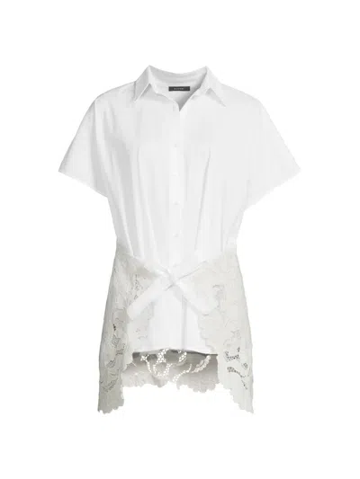 Natori Women's Kumo Appliqué Lace Wrap Shirt In White