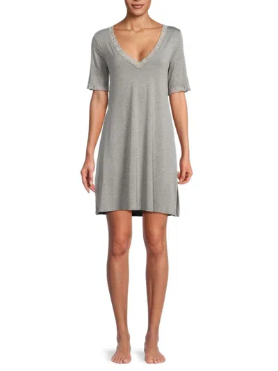 Natori Women's Lace Trim Sleepwear Mini T-shirt Dress In Heather Grey